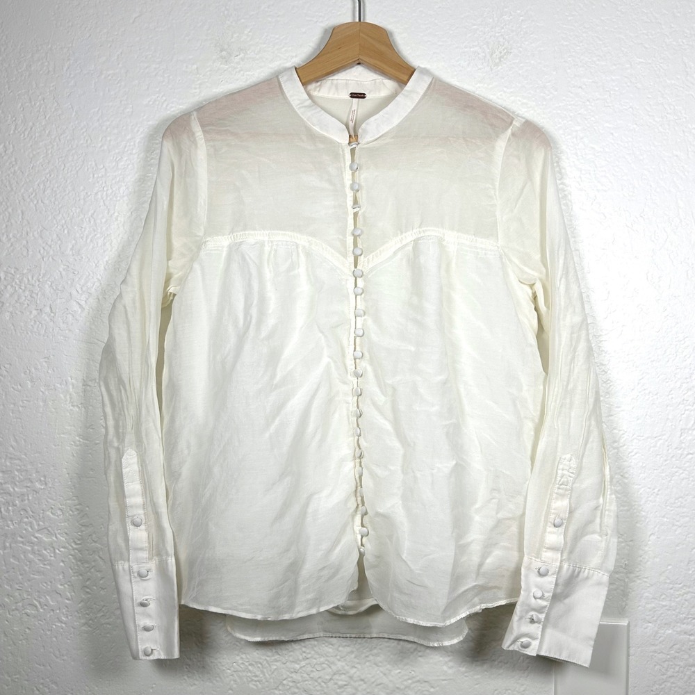 Free People Ivory White Cotton Silk Button Down Victorian Blouse Size S